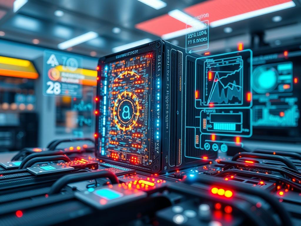 A hyper-realistic close-up shot of a futuristic quantum computer with glowing qubits, surrounded by holographic displays of complex algorithms and data visualizations. The background should be a sleek, modern laboratory setting, emphasizing advanced technology. The image should capture a sense of awe and possibility, with vibrant colors and details that highlight the sophistication and power of quantum computing.