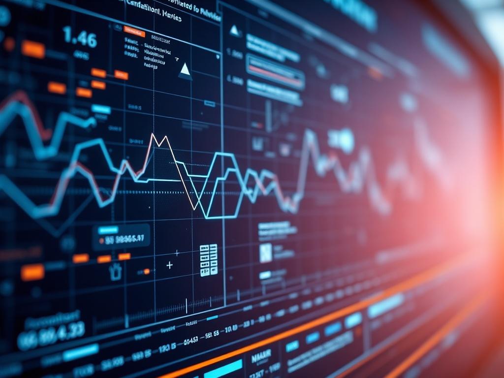 A hyper realistic close up shot of financial data visualizations
