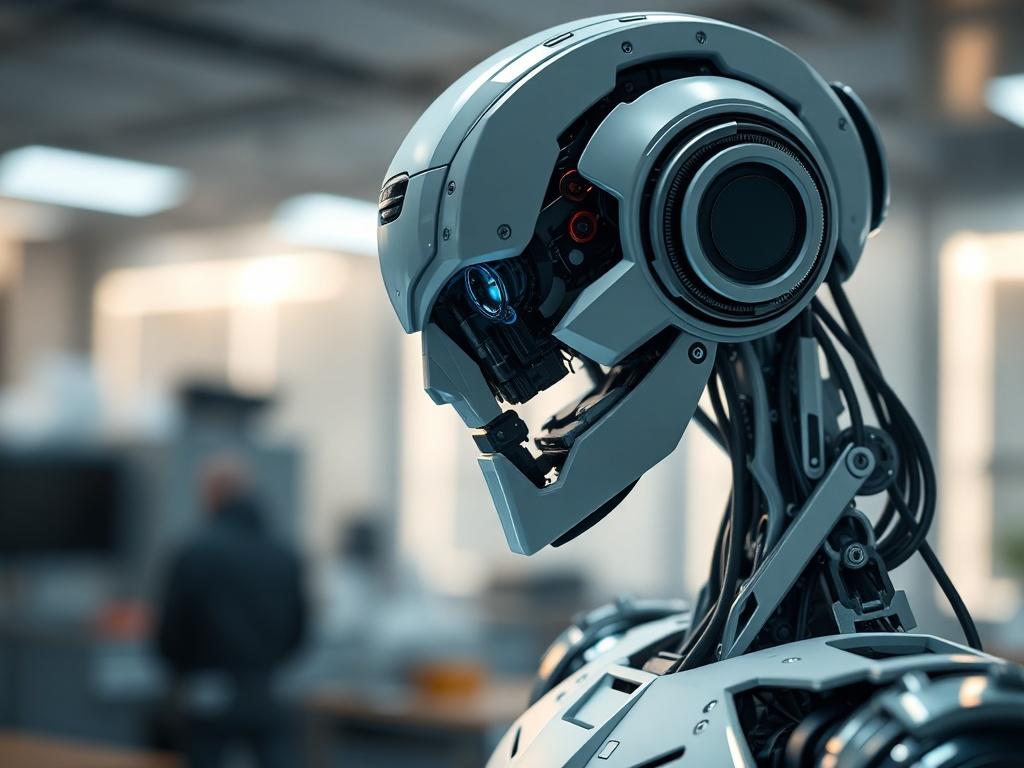 A hyper realistic close up shot of a quantum robot