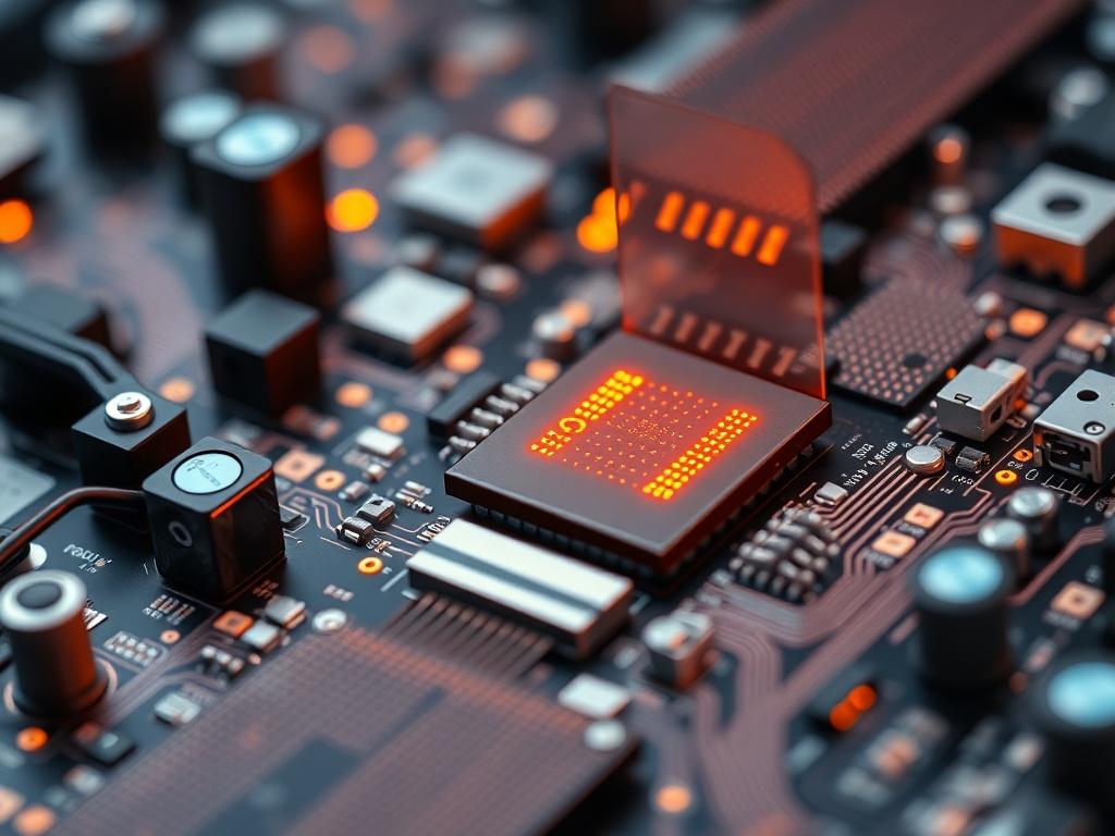 A hyper realistic close up shot of a quantum computer's