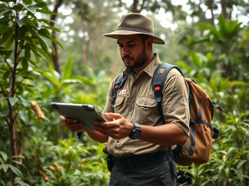 A team member conducts an outdoor inspection in the Congo