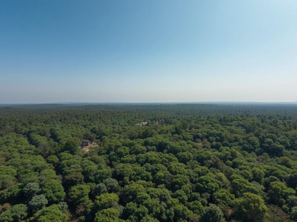 An aerial view of a thriving forest in Congo, showcasing