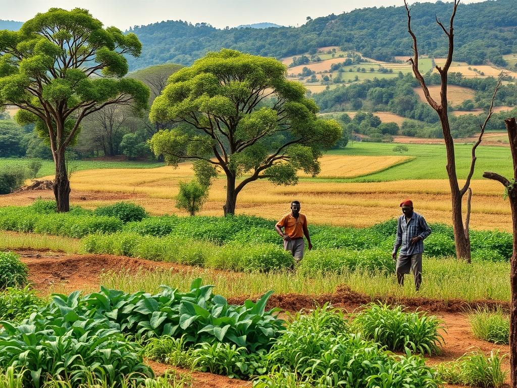 A scenic view of a sustainable agroforestry farm in Congo,