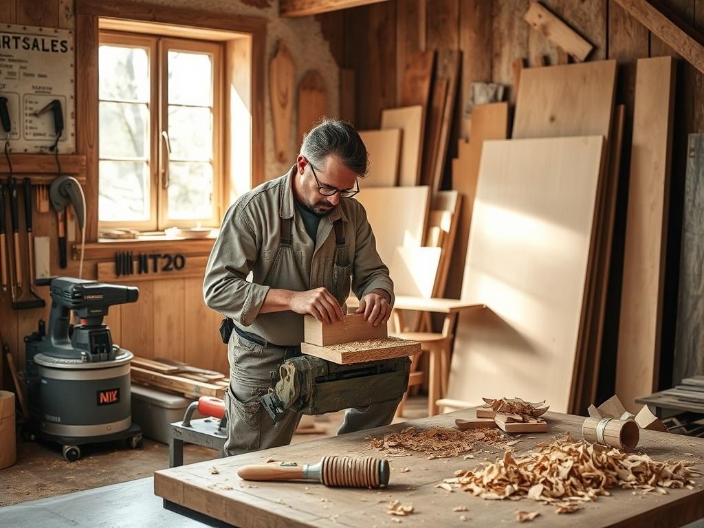 A skilled carpenter meticulously working on a piece of wood