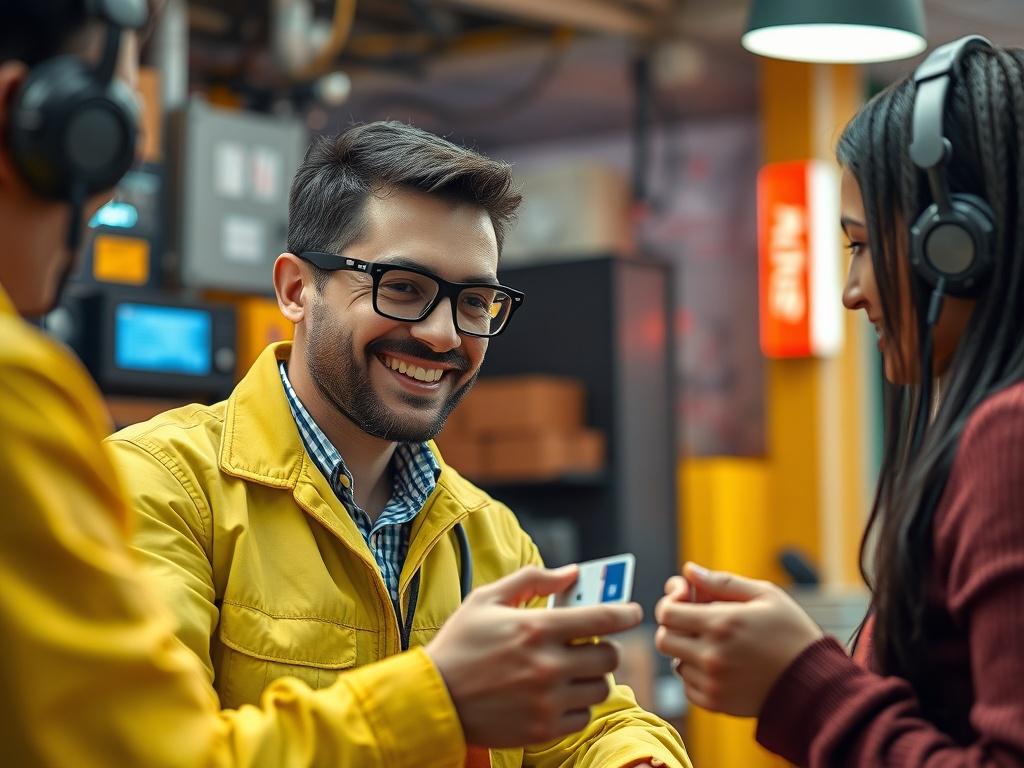 A close up shot of a friendly local telecom expert