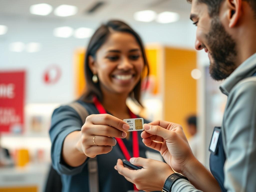 A close up shot of a customer receiving a new