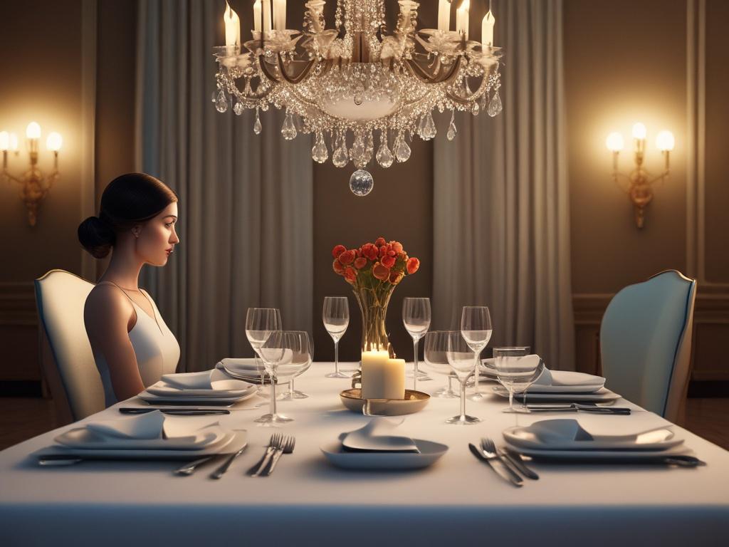 An elegant dining table set for two in a luxurious