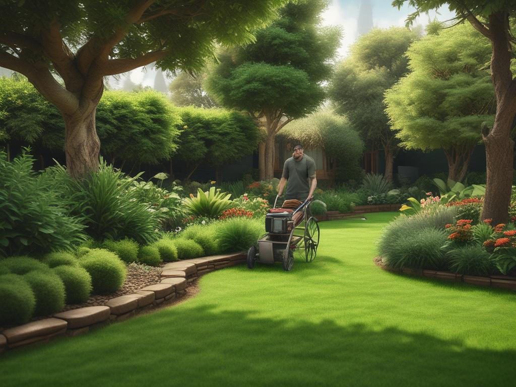 A realistic high resolution of a lush green lawn being
