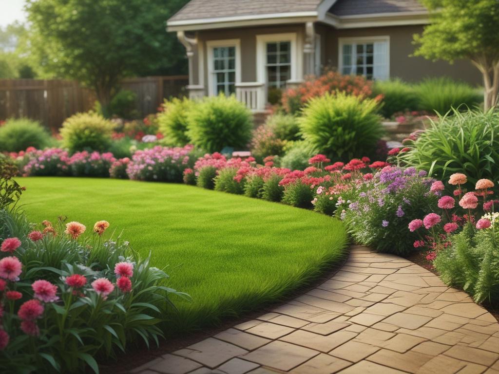 A close up of a lush green lawn with a