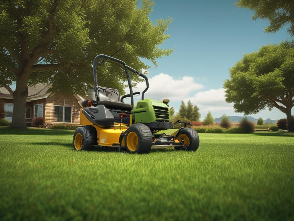 A well manicured lawn being mowed by a professional using