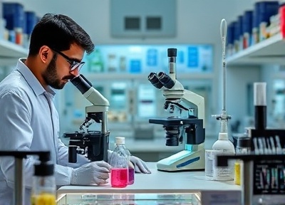 Researchers examining biological samples