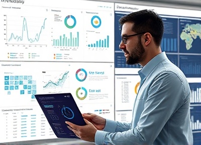 Data analyst working with visualization dashboard