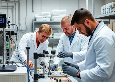 Engineering research lab with prototypes