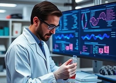 Geneticist working with DNA samples and research data