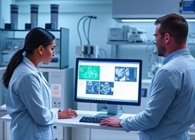 Medical researchers collaborating on health data analysis