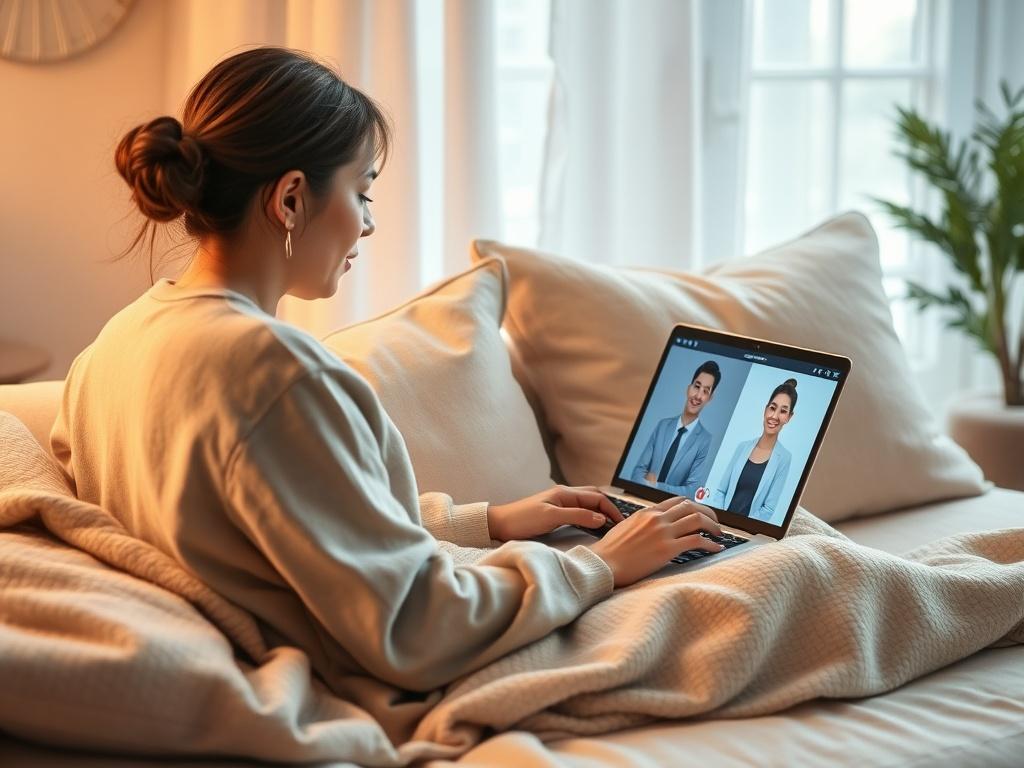 A peaceful home environment where a person is engaged in