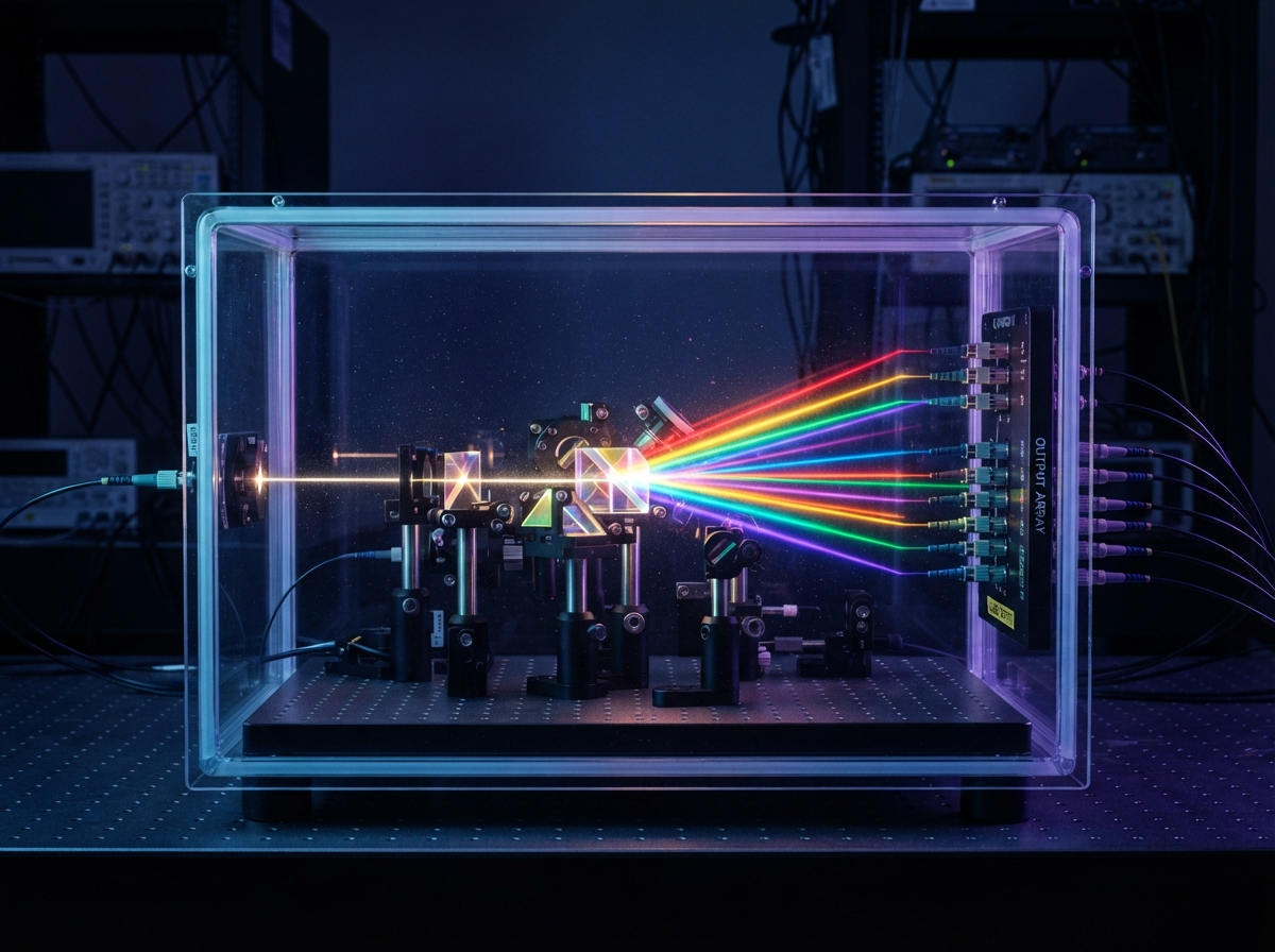 Optical quantum switch splitting coherent laser light into refracted beams
