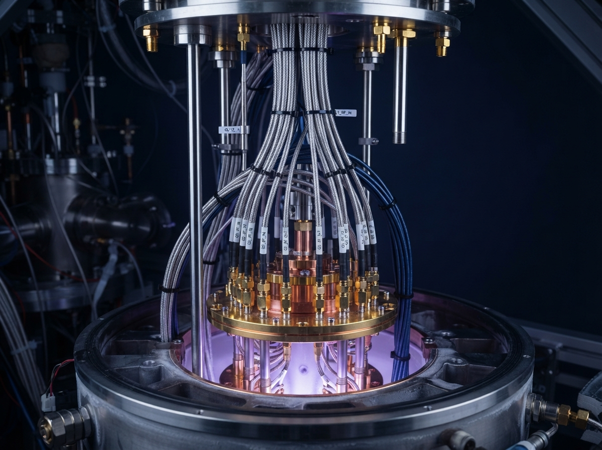 Superconducting interconnect cable harness descending into a dilution refrigerator