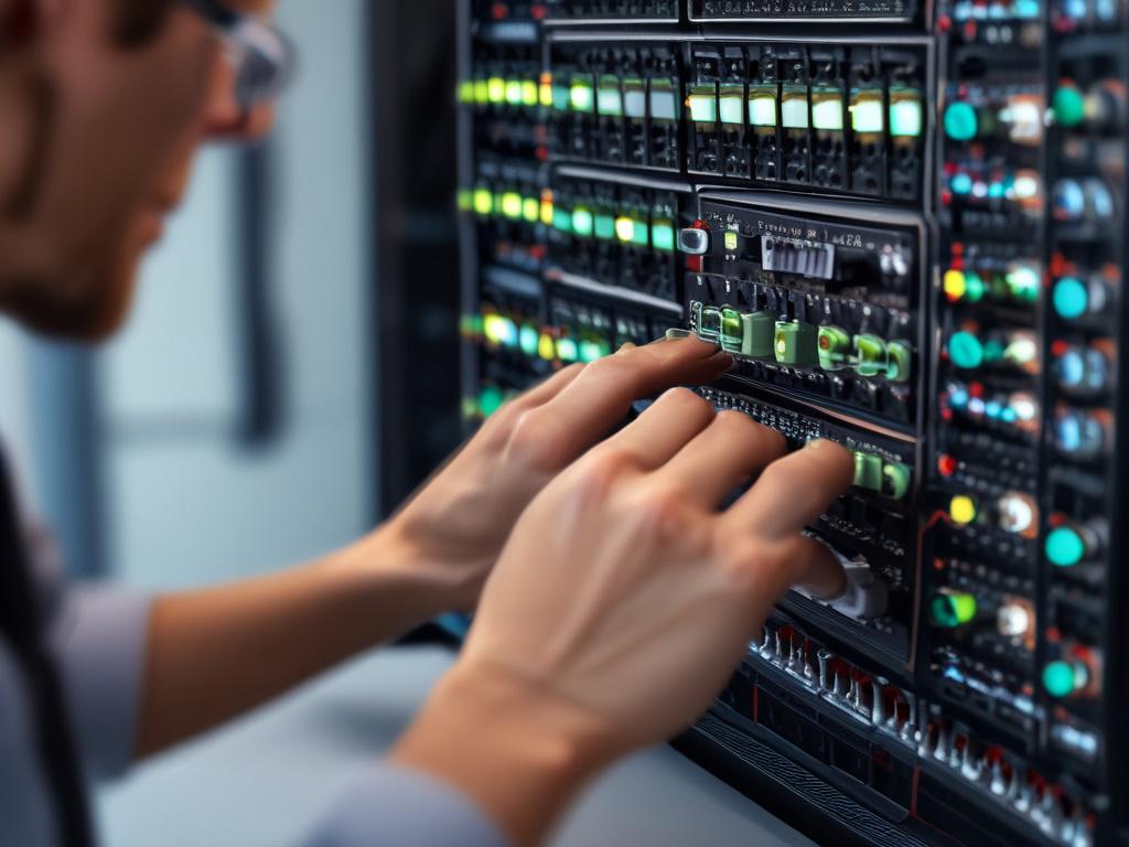 A hyper realistic close up shot of a network engineer's