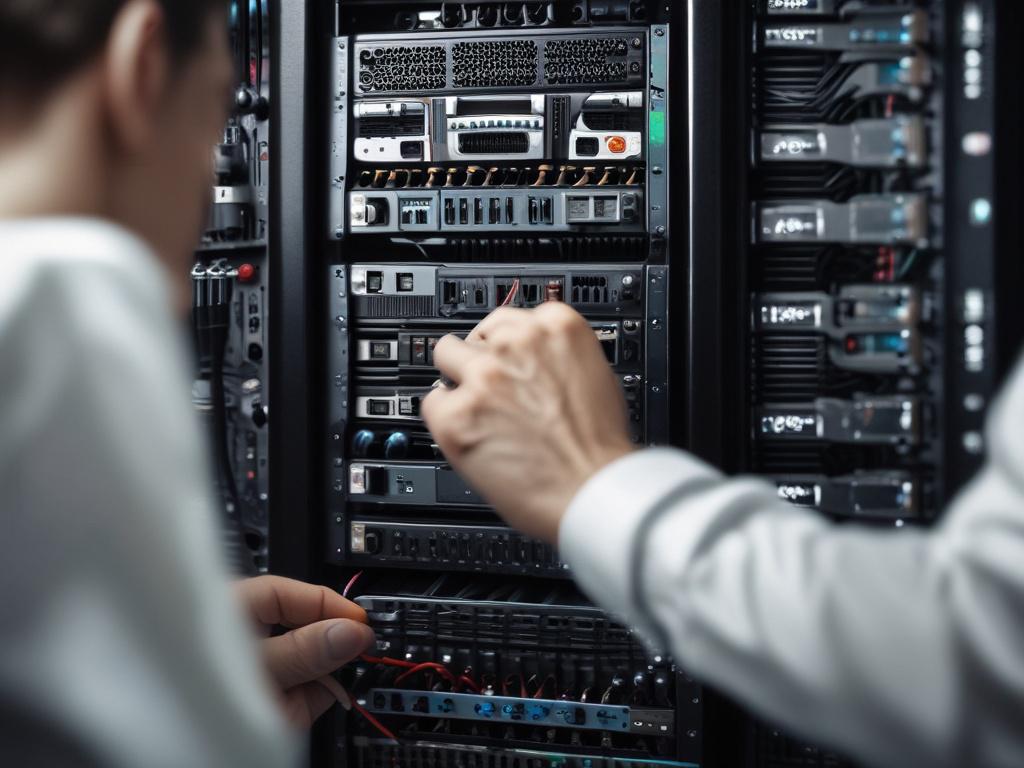 A close up shot of a network administrator's hands working