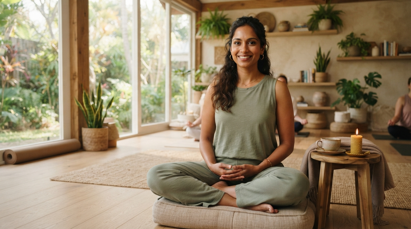 Serene woman in wellness setting