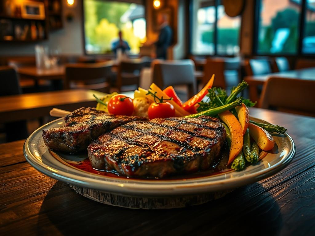 A vibrant plate of grilled entrees including a perfectly cooked