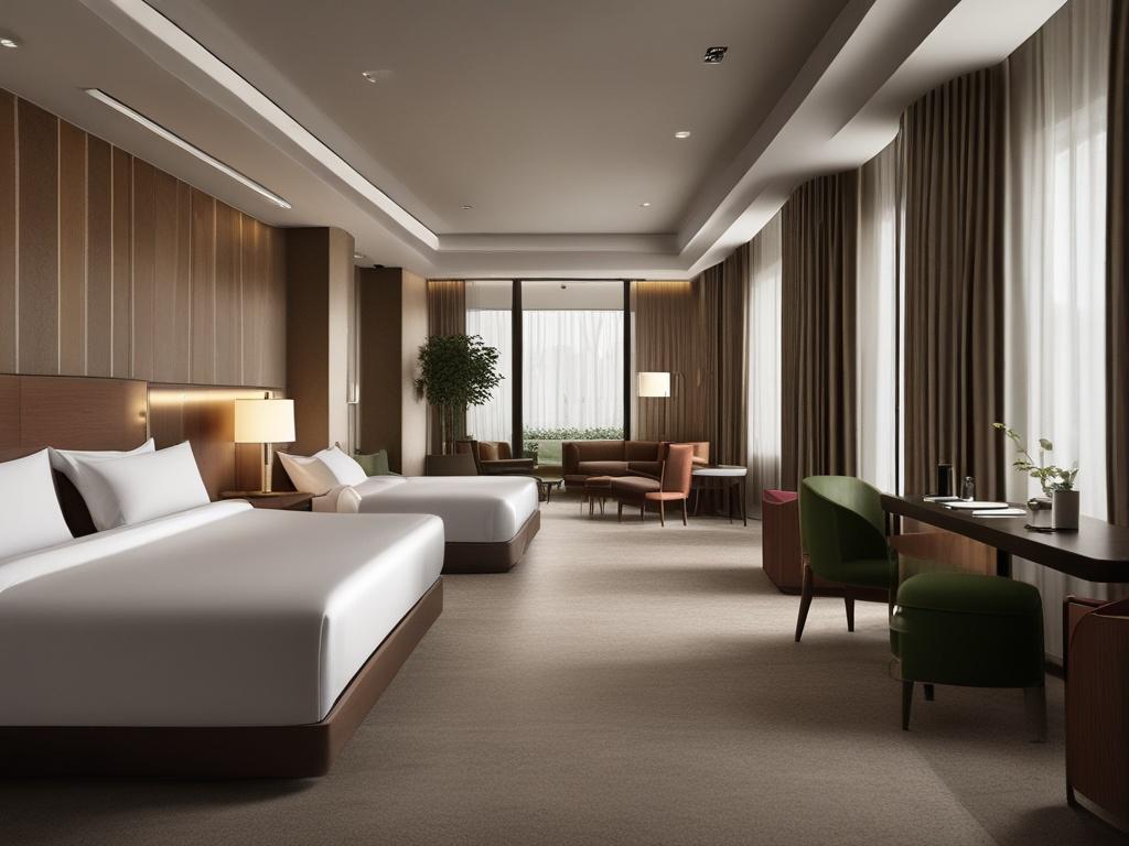 Create a realistic high-resolution image that visually represents the theme of "Enhancing Security in Hotels: Essential Strategies." The composition should be simple and focused, featuring a single security guard standing confidently at the entrance of a luxury hotel. The security guard should be wearing a smart uniform and exuding professionalism, holding a checklist or tablet as they assess the surroundings.

In the background, portray the elegant façade of the hotel, showcasing its welcoming entrance, large glass doors, and landscaped surroundings. Ensure that the atmosphere conveys a sense of safety and hospitality. The lighting should be bright and inviting, highlighting the security guard while casting soft shadows for depth.

Use a close-up shot style, similar to what a 45mm f/1.2 lens would capture, to emphasize the subject while gently blurring the background. Incorporate the primary color rgb(50, 170, 39) subtly in the security guard’s uniform or as decorative elements in the hotel’s entrance, reinforcing the theme of safety and security.

This image should effectively illustrate the proactive measures hotels can take to enhance guest safety while maintaining a welcoming environment, making it a perfect visual accompaniment to the blog's content on security strategies.