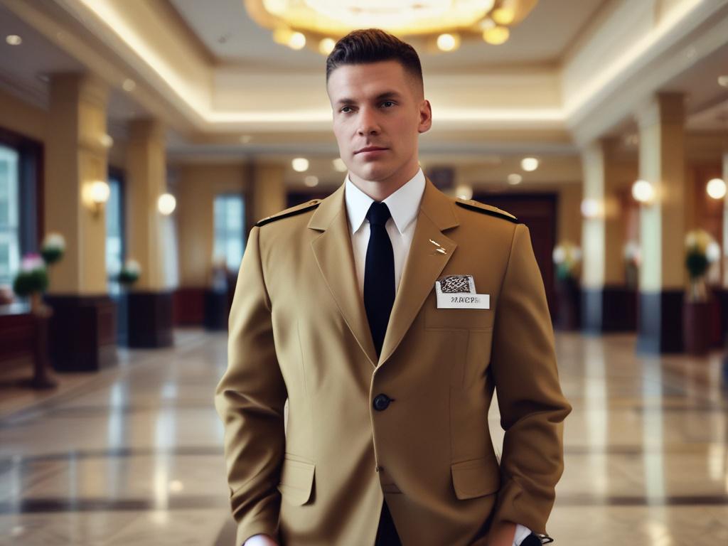 A highly trained security guard standing confidently at the entrance