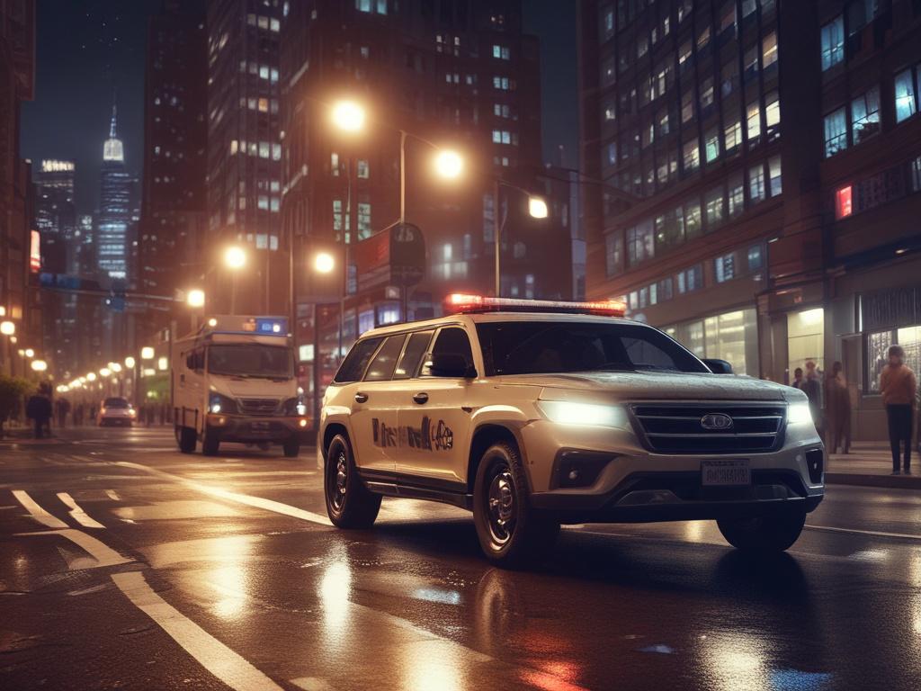 A security officer in a patrol vehicle, conducting a routine