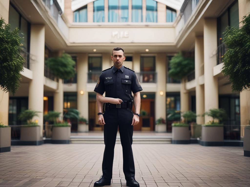 A close up shot of a professional security guard in