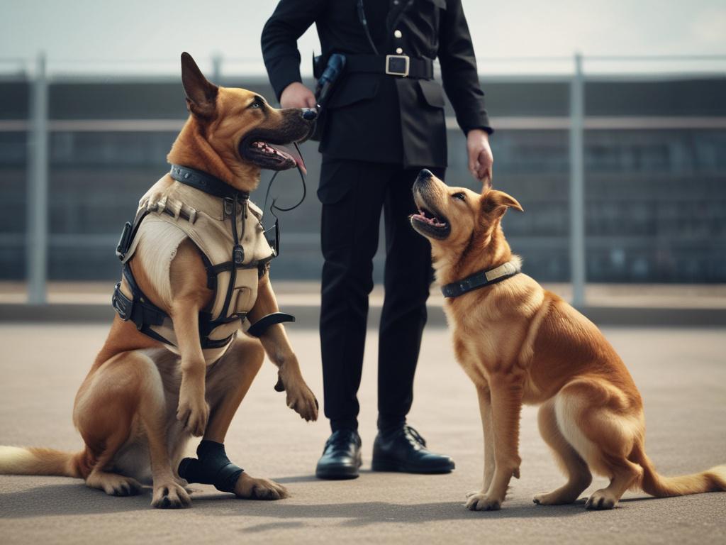 A close up shot of a dog handler in uniform,