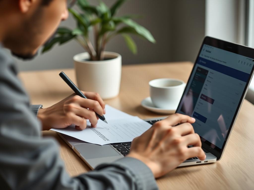 A close up shot of a professional completing an online