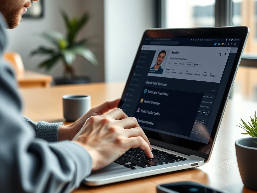A close up view of a professional editing their profile