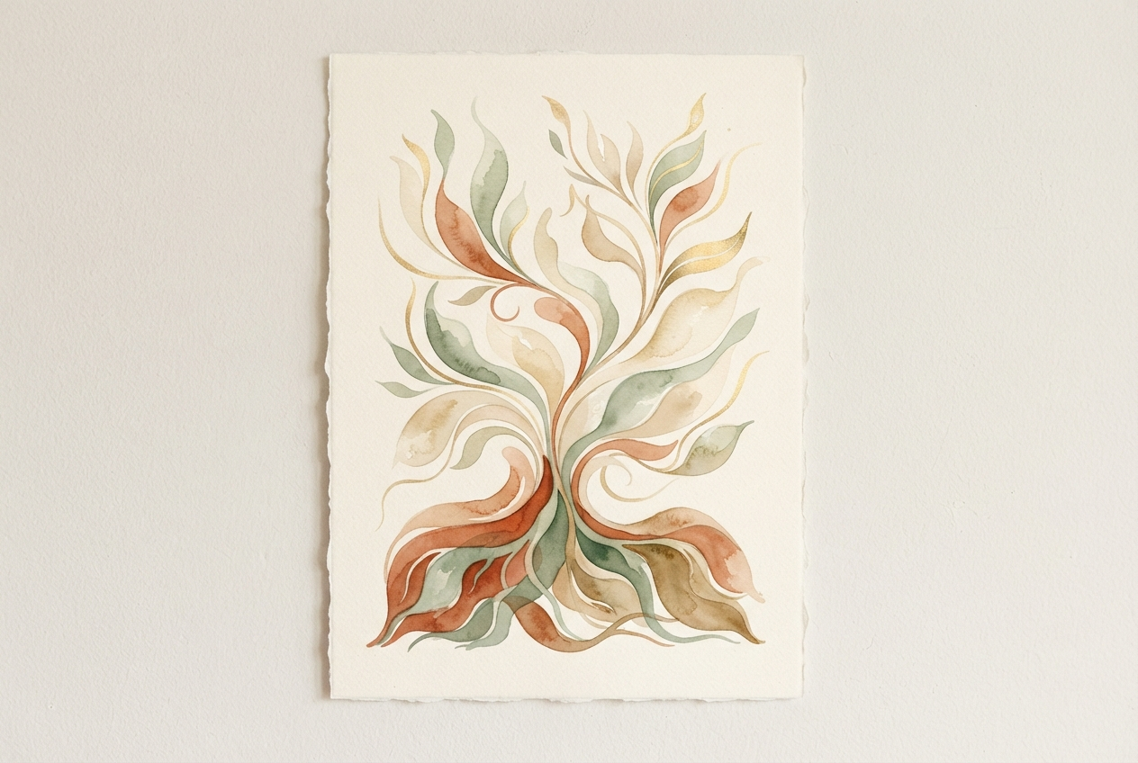 Abstract organic artwork with flowing earth-tone shapes