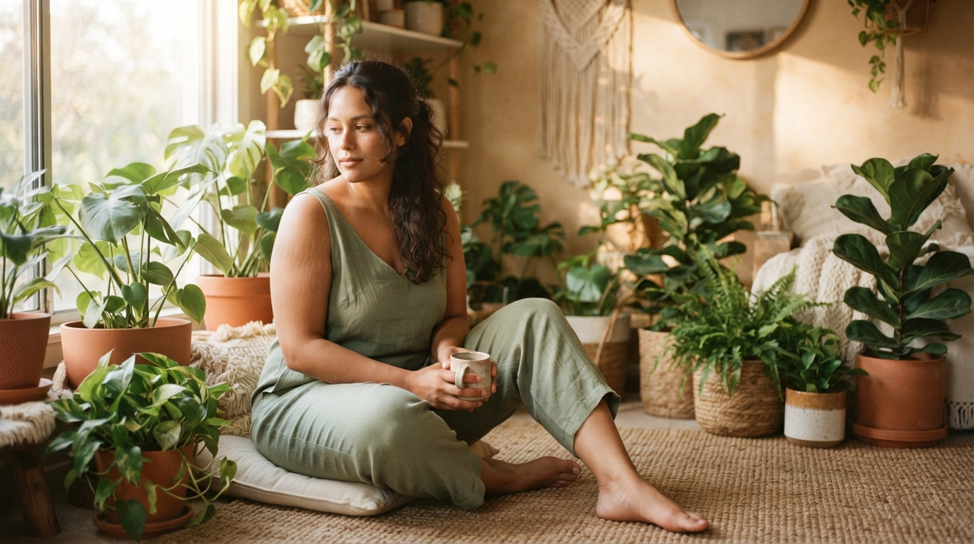 Serene natural setting with warm morning light
