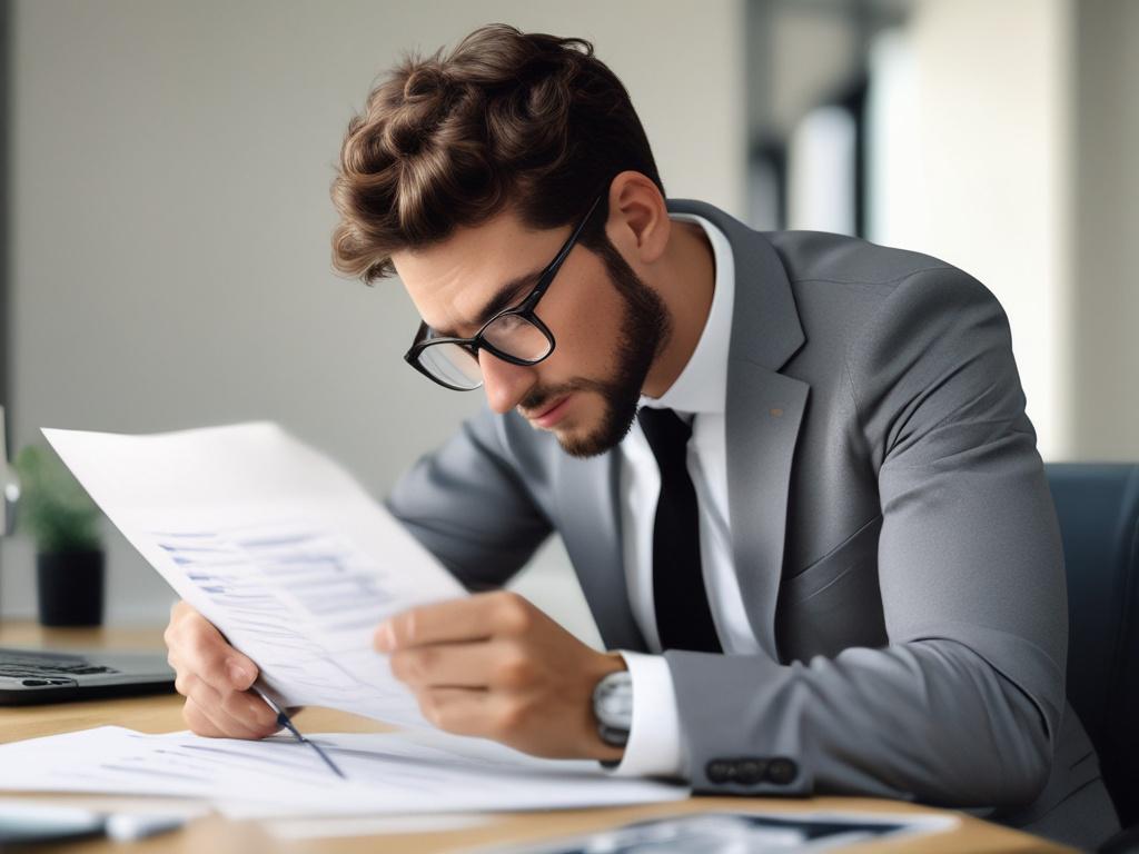 A close up shot of a professional recruiter reviewing resumes
