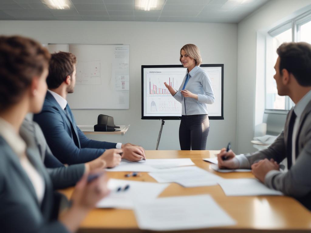 A close up shot of a trainer presenting to a