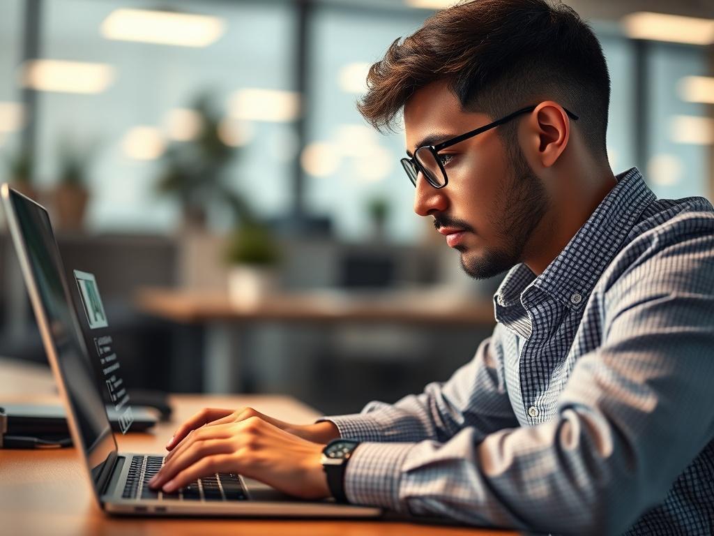 A close up shot of a person using Microsoft on