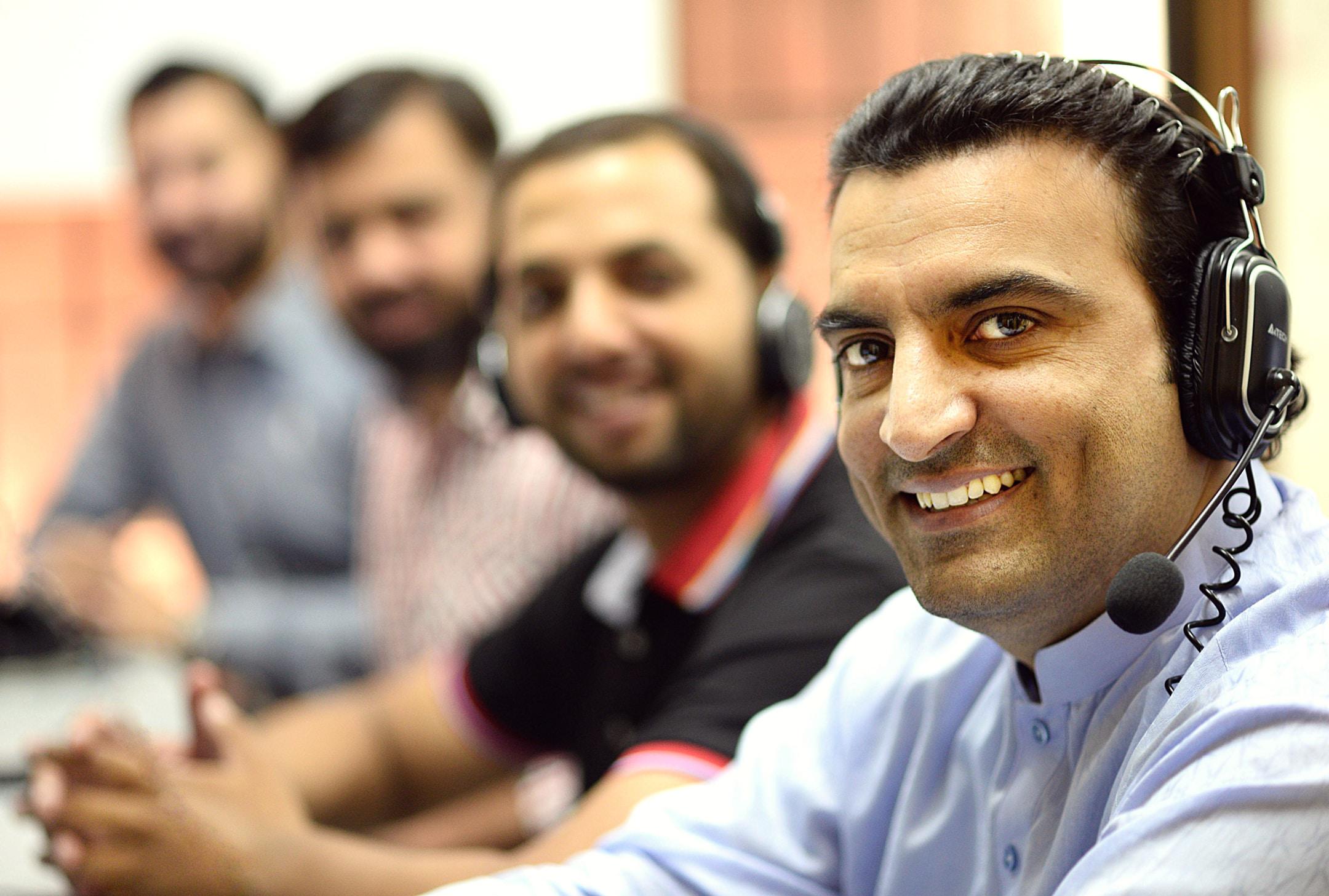 A call center crew during work.