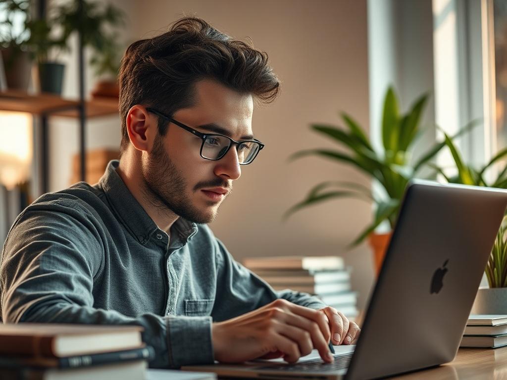 A close up shot of a thoughtful author immersed in
