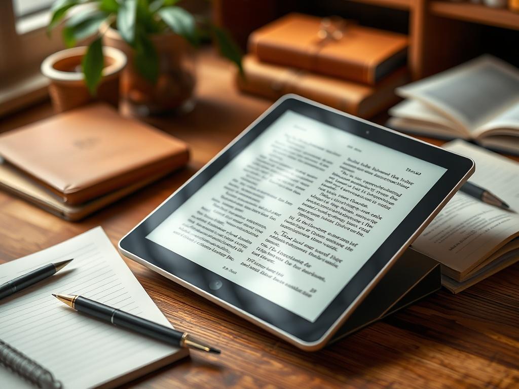 A close up shot of an open e book displayed