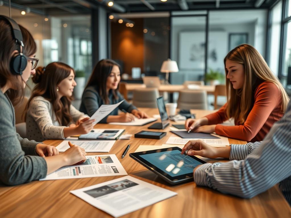 A hyper realistic close up of a creative meeting in