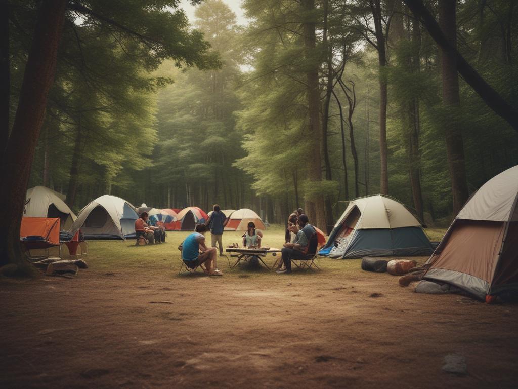 group camping, outdoor gathering, nature, fun, spacious field
