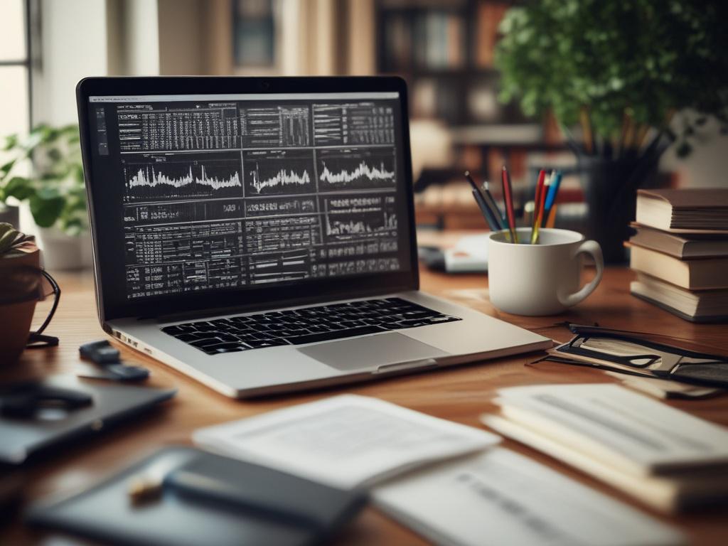A hyper realistic image of a person studying investment strategies