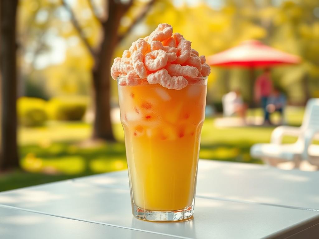 A high resolution, photorealistic image of a colorful lemonade drink