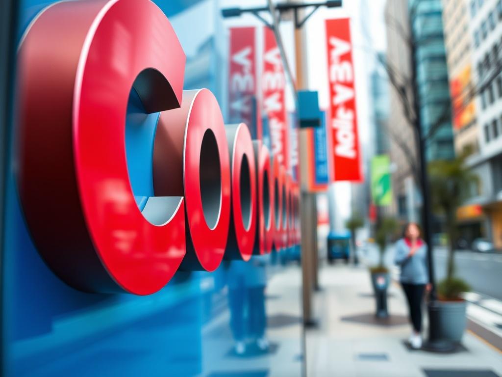 A hyper-realistic close-up shot of a modern and vibrant advertising sign made with aluminum composite panels, showcasing bright colors and sleek design. The background should be a soft-focus urban setting that emphasizes the sign as the main subject. The image should capture the texture and shine of the aluminum panels, highlighting their quality and appeal.