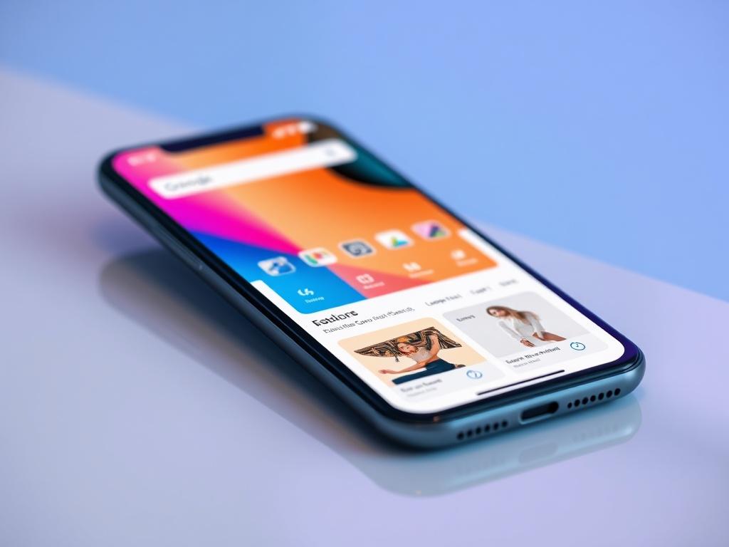 A detailed close-up of a smartphone displaying a vibrant e-commerce platform. The smartphone rests on a sleek surface with an aesthetically pleasing background that reflects the primary color rgb(50, 170, 39). The e-commerce platform is visually appealing, highlighting product listings and a user-friendly interface.
