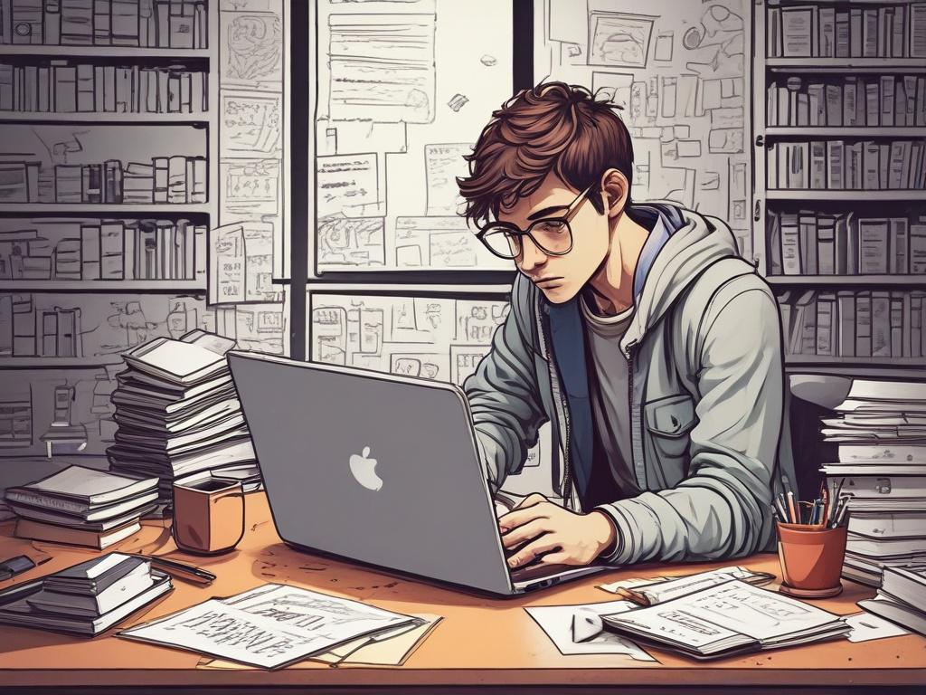 A realistic high resolution image of a teenager sitting at