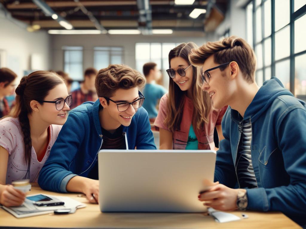 A group of enthusiastic teenagers engaging in a tech workshop,