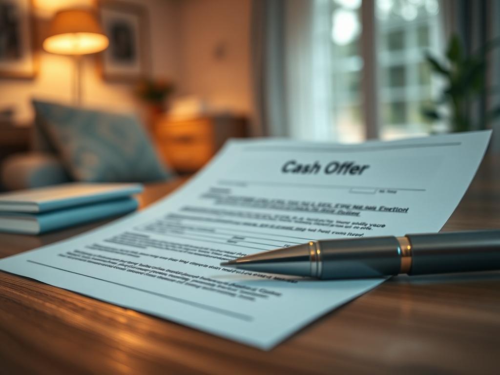 A close up shot of a cash offer document resting